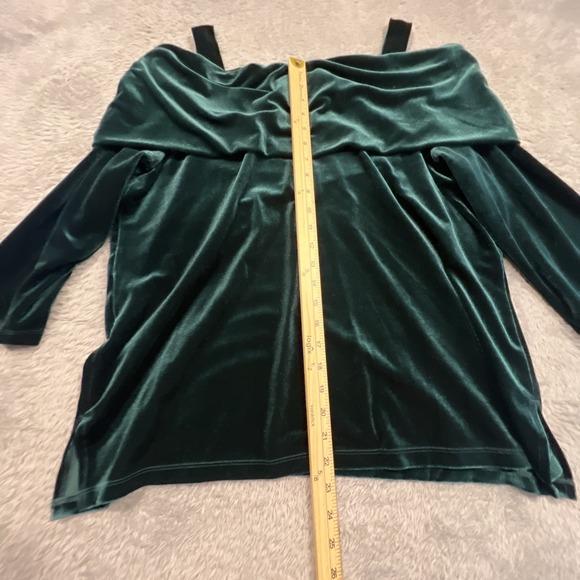 Chicos Travelers Velvet Blouse Womens 3 16/18 Green Off The Shoulder 3/4 Sleeves - Picture 10 of 11